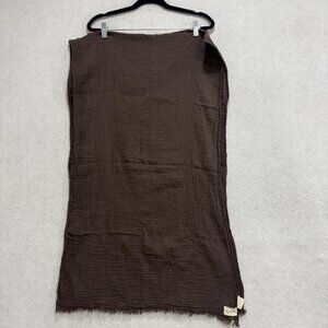 Laude The Label Scarf Womens One Size Brown Cotton Gauze Fringe Wrap Shawl Long